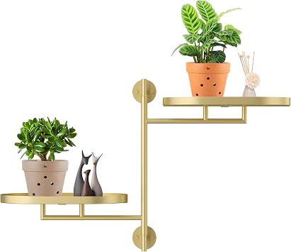Rotating Window Shelves for Multiple Plants Indoor,2-tier Metal Corner golden Plant Stand Holder Floating Hanger Shelf for Wall,Windows Sill Gifts for Planter Lover to Enhance Home Decor