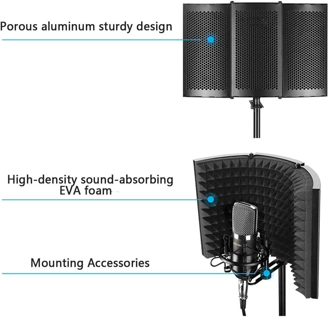 Microphone Soundproof Cover, For The Microphone Of The Recording Studio, Windscreen, Anti-spray Mesh Cover, Sound-absorbing Cover, Noise-proof, Three-door Noise Reduction Panel, Sing 3d Surround Music