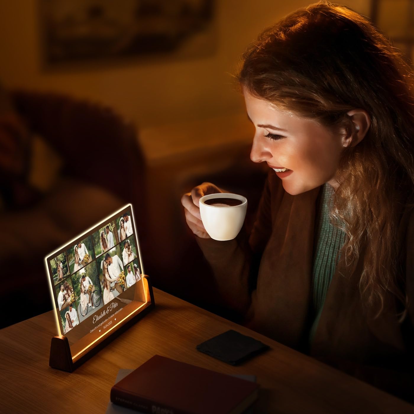 Maverton horizontales LED Acrylglas mit Foto - Deko Nachtlicht - Glasbild mit LED-Beleuchtung - Hochzeitsgeschenke für Brautpaar - personalisierte Geschenke für Frauen und Männer zum Geburtstag