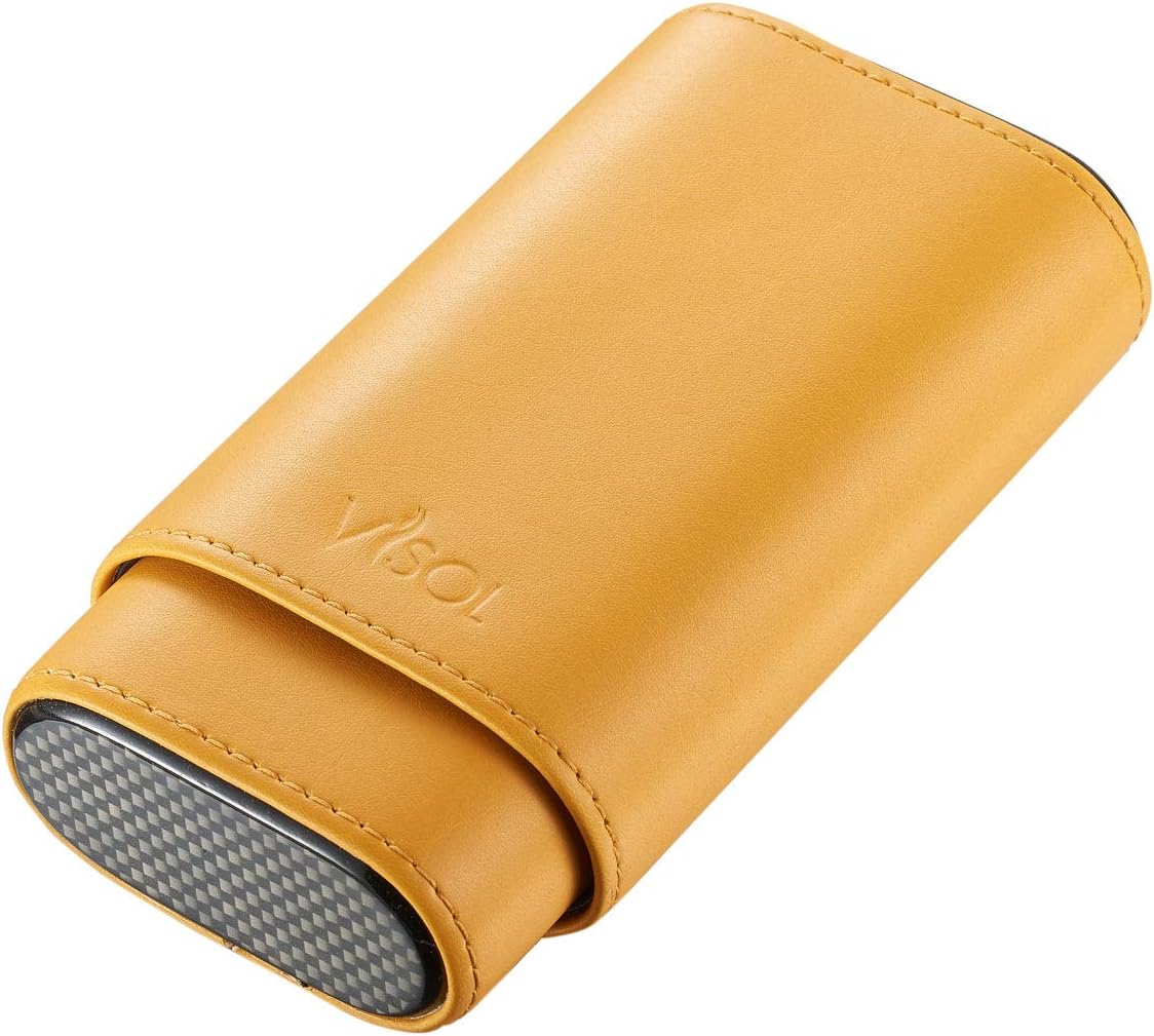Visol Burgos Yellow Leather Cigar Case - Holds 3 Cigars