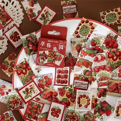 ZXMNBH Pegatinas para kit de álbumes de recortes, huerto de fresas, papel estético, diario, diario, suministros decorativos, 46 unidadescaja