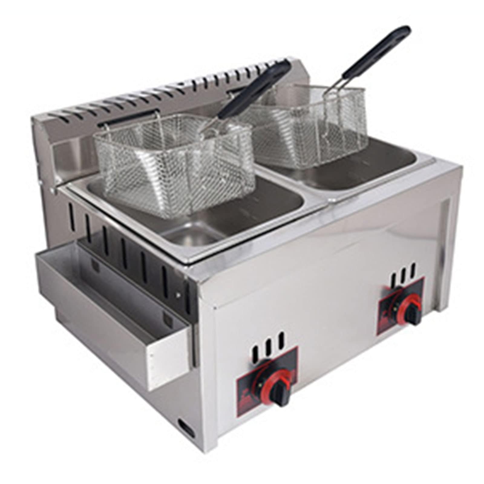 IUokLU Professional Deep Fryer with Two Baskets,10L + 10L Stainless Steel Deep Fryer with Spice Trough,for Turkey French Fries Home Kitchen Restaurant