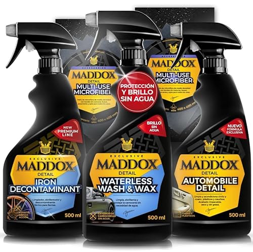 Maddox Detail - Pack de Cuidado Integral | Waterless Wash & Wax, Iron Decontaminant, Automobile Detail y Microfiber (2) | Limpieza y Protección Completa | Alta Eficiencia y Fácil Aplicación 3x500ml