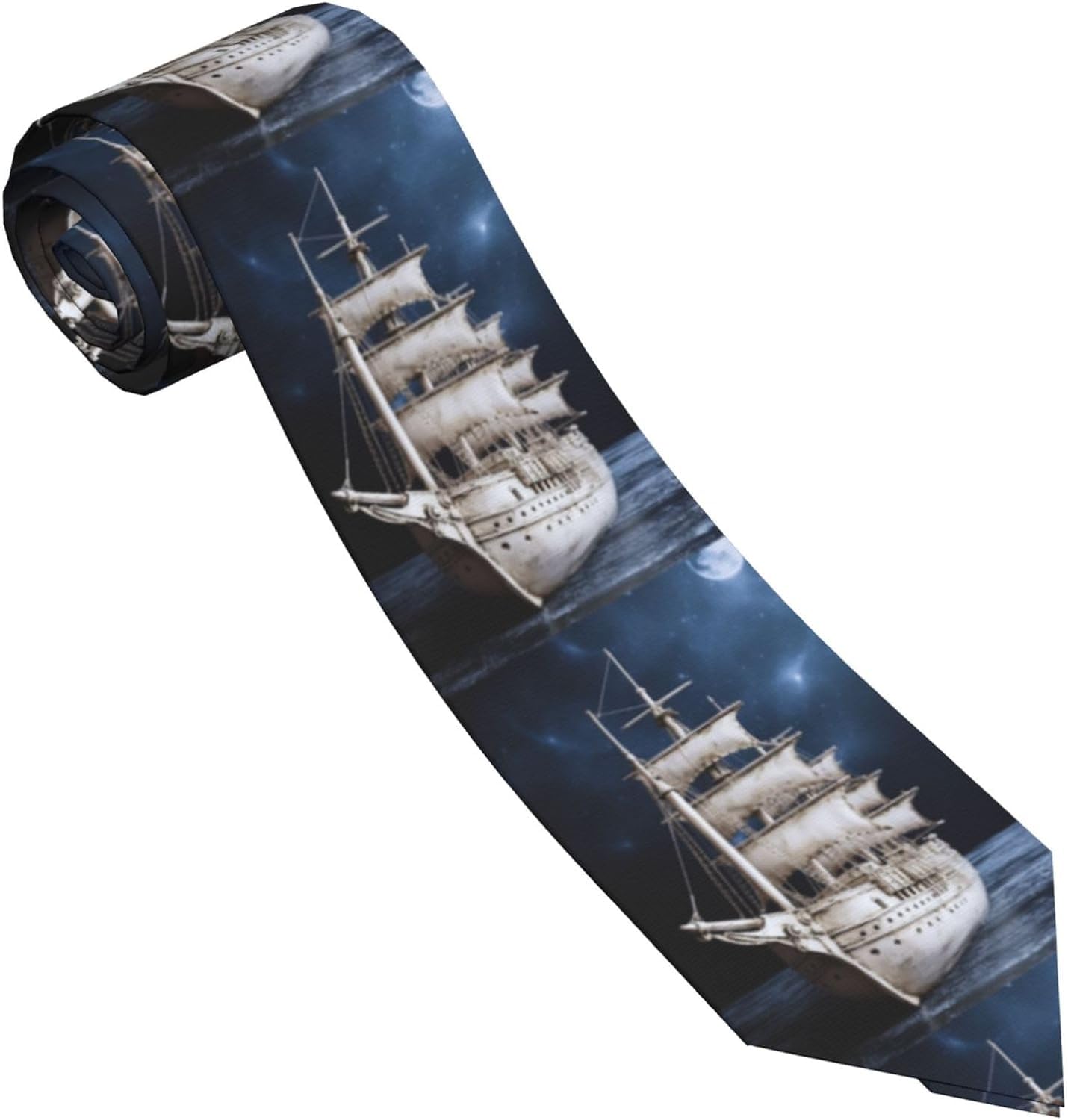 Melbrakin Unisex Vintage Nautical White Ship Ties For Men Necktie Classic Silk Tie Skinny Slim Neck Ties For Man Formal Neckties