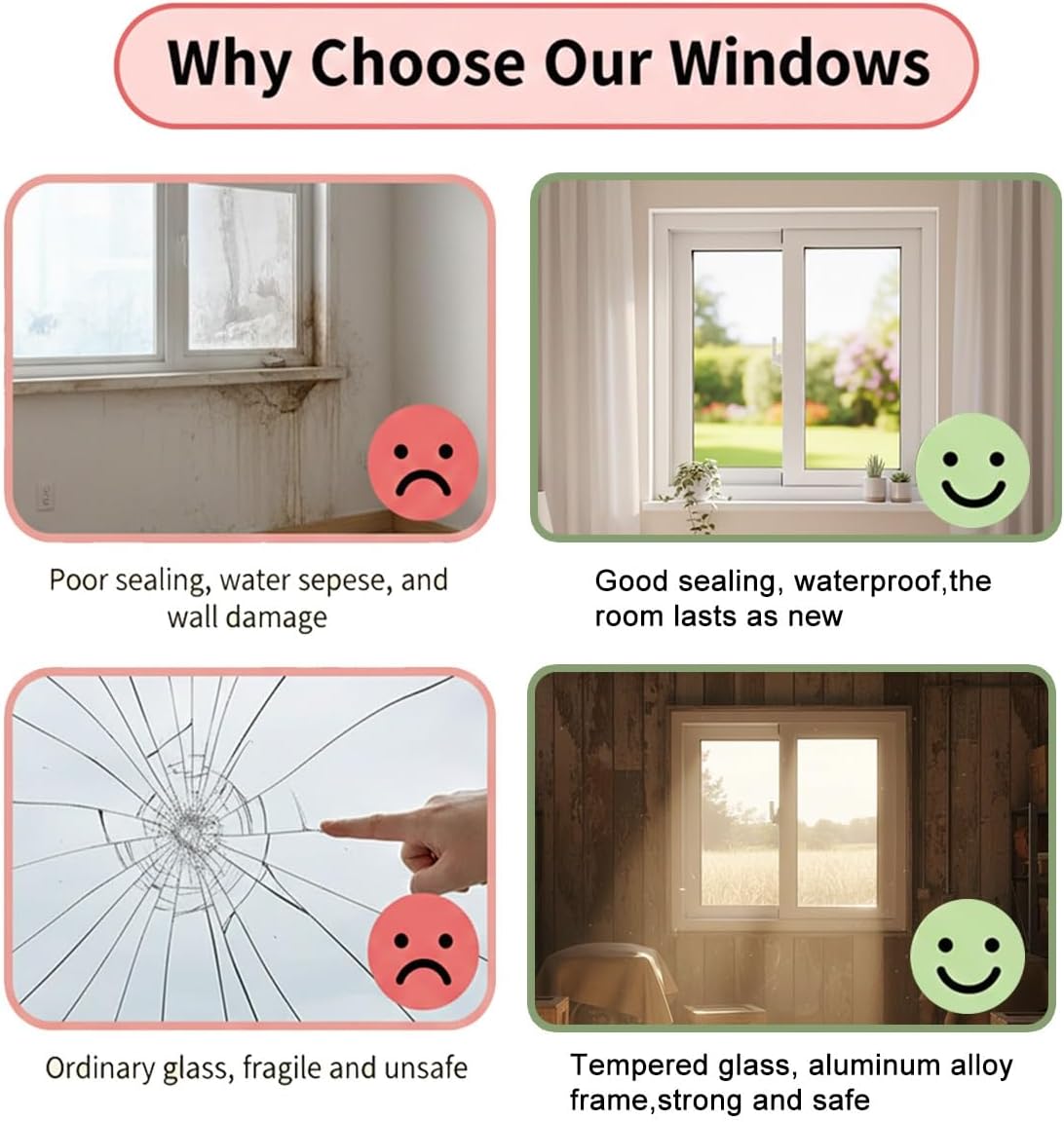 Basement Window Replacement Sliding Windows 20" 24" 30" 31" 32" 35" 36" Bathroom Sliding Window, Shed Windows with Screen & Tempered Glass for Basement Bathroom Household Garage(White,23x17)