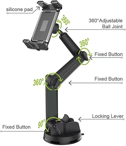Miniatura 7 de ASHATA Soporte de teléfono para camión, brazo largo de 16.9 pulgadas de largo, rotación de 360 grados, antideslizante, fuerte ventosa, con goma