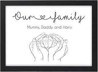 Beecreative Our Family Gifts, Family Of 3 Print, New Parents Gift, Mummy Daddy and Baby Gift, Mummy Daddy Baby Son Daughter Hands Feet Print, A5 A4 Wall Art Print