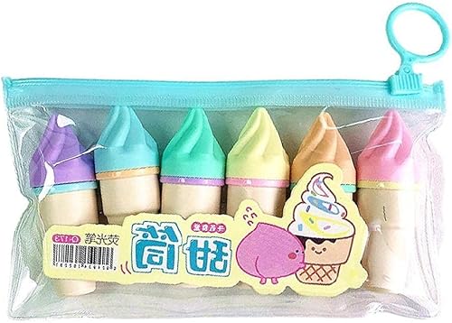 6pcs lindo mini rotulador kawaii dibujos animados helado rotuladores fluorescentes escuela oficina papelería suministro helado rotulador