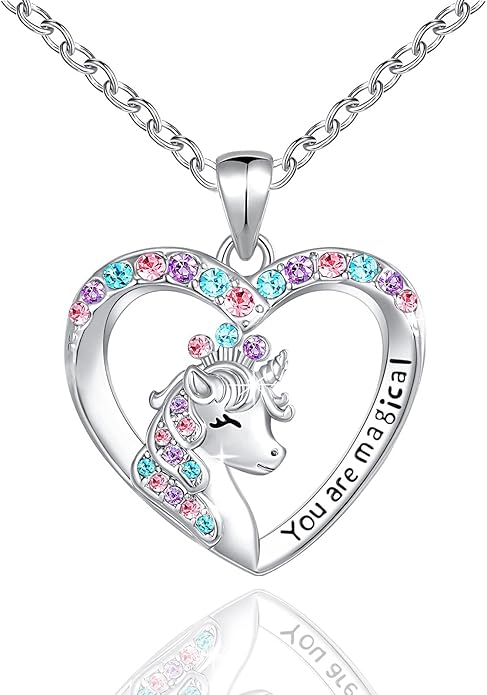 You are Magical Unicorn Necklace for Girls Crystal love heart Pendant Necklaces Jewelry Gifts for Girls Daughter Granddaughter Niece Birthday christmas