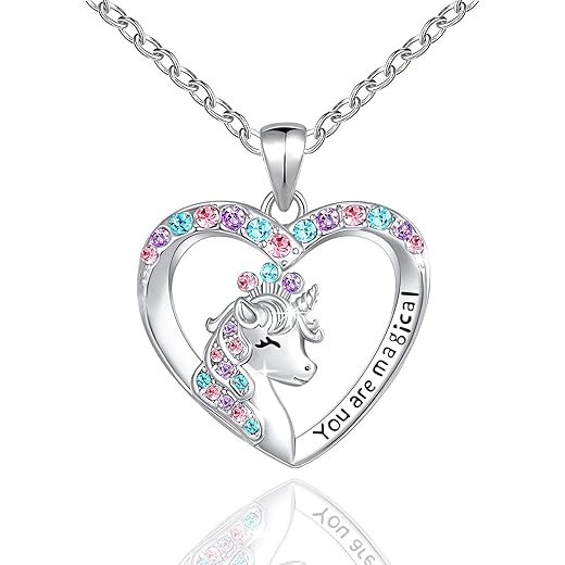 You are Magical Unicorn Necklace for Girls Crystal love heart Pendant Necklaces Jewelry Gifts for Girls Daughter Granddaughter Niece Birthday christmas