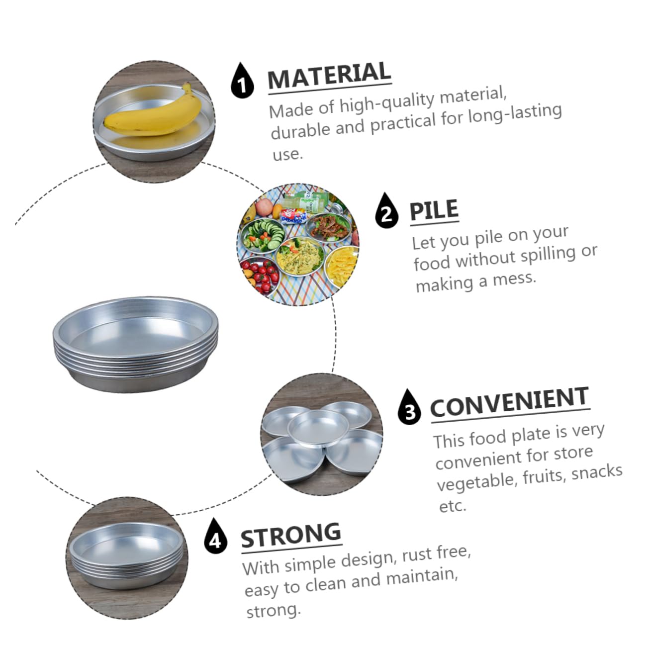 BEBEMOKO 5pcs Aluminium Alloy Multi-purpose Dinner Plates Lightweight Bbq Tray Snack Dish and Fruit Plates for Outdoor Picnics Camping and Home Use Dishwasher Safe