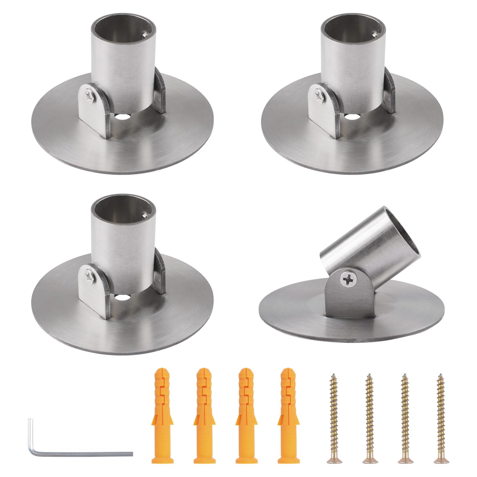 UFURMATE 4pcs Shower Curtain Rod Bracket, 26mm Inner Diameter Titanium Steel Curtain Rod Holders Shower Curtain Rod Single Swivel Flange(Silver) — image 1