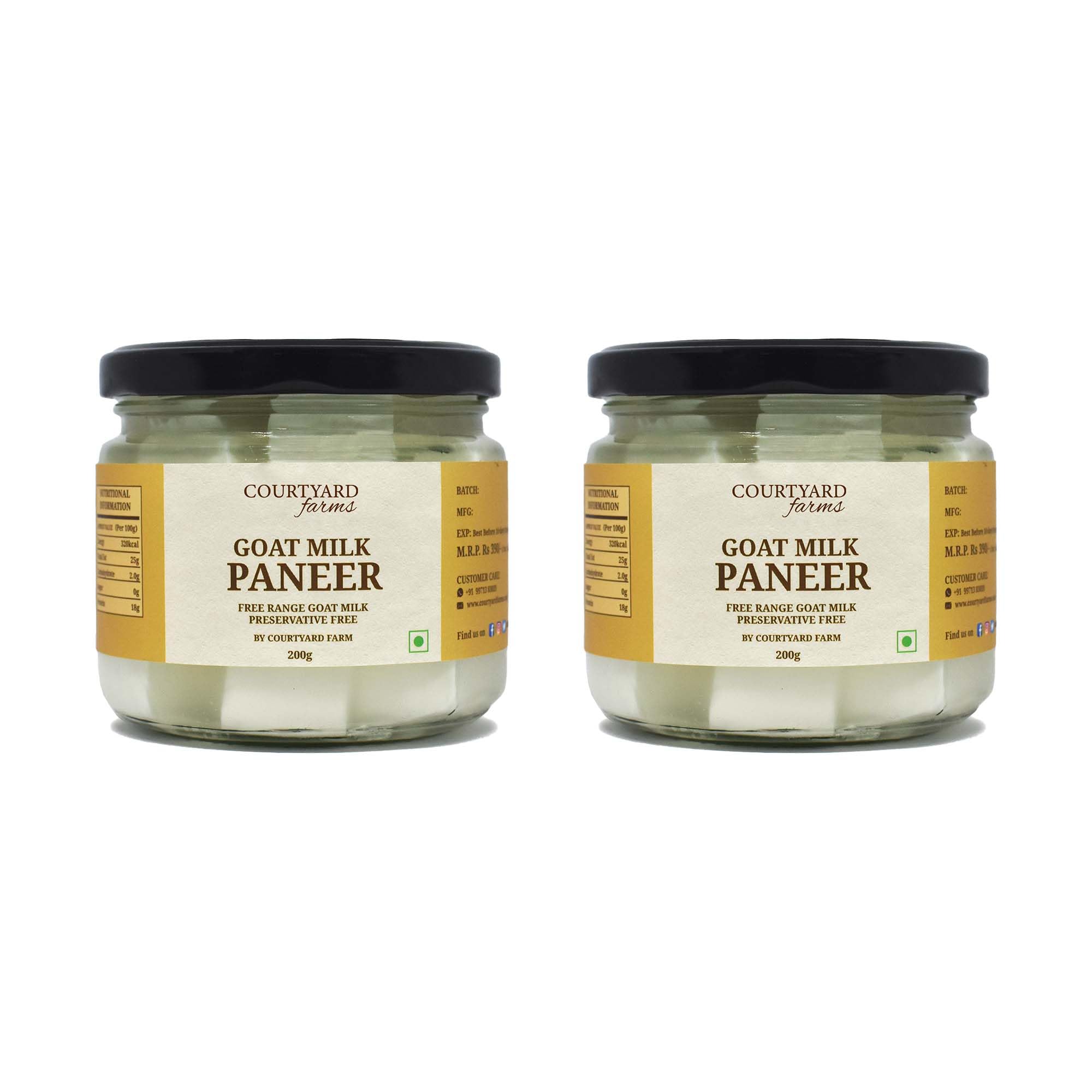 Courtyard Farms Goat Milk Paneer | Preservative-Free | Free-Range Aravalli Grazed | Light & Easy to Digest | Low Lactose, Fat & Carbs | Glass Jar Packaging | Pack of 2 (200g Each)-image-31