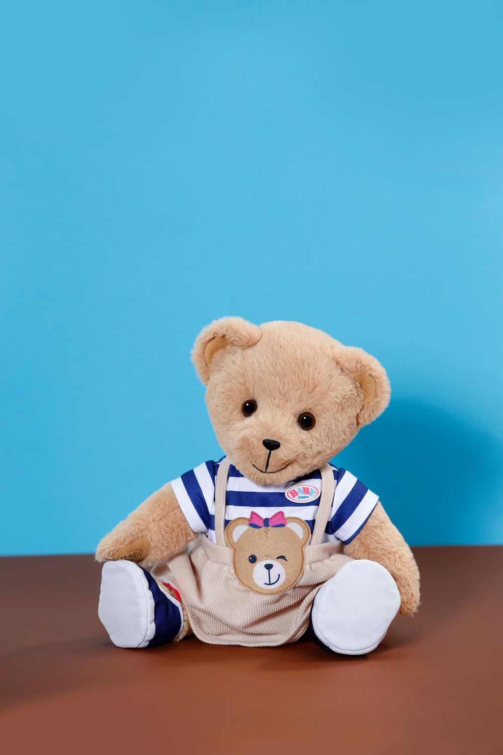 BABY born Teddy Sukienka w paski z aplikacją misia i dopasowanymi butami - dla lalek 43 cm - 3 lata