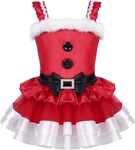 YiZYiF Disfraz de Papá Noel para bebé niña con volantes superposiciones de fiesta de Navidad