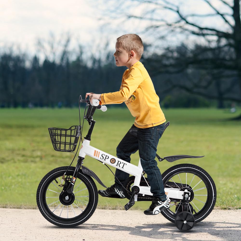 homewell 12/14/16" Bicicletas infantiles con cesta, estabilizadores y muleta, para niñas y niños de 2 a 9 años