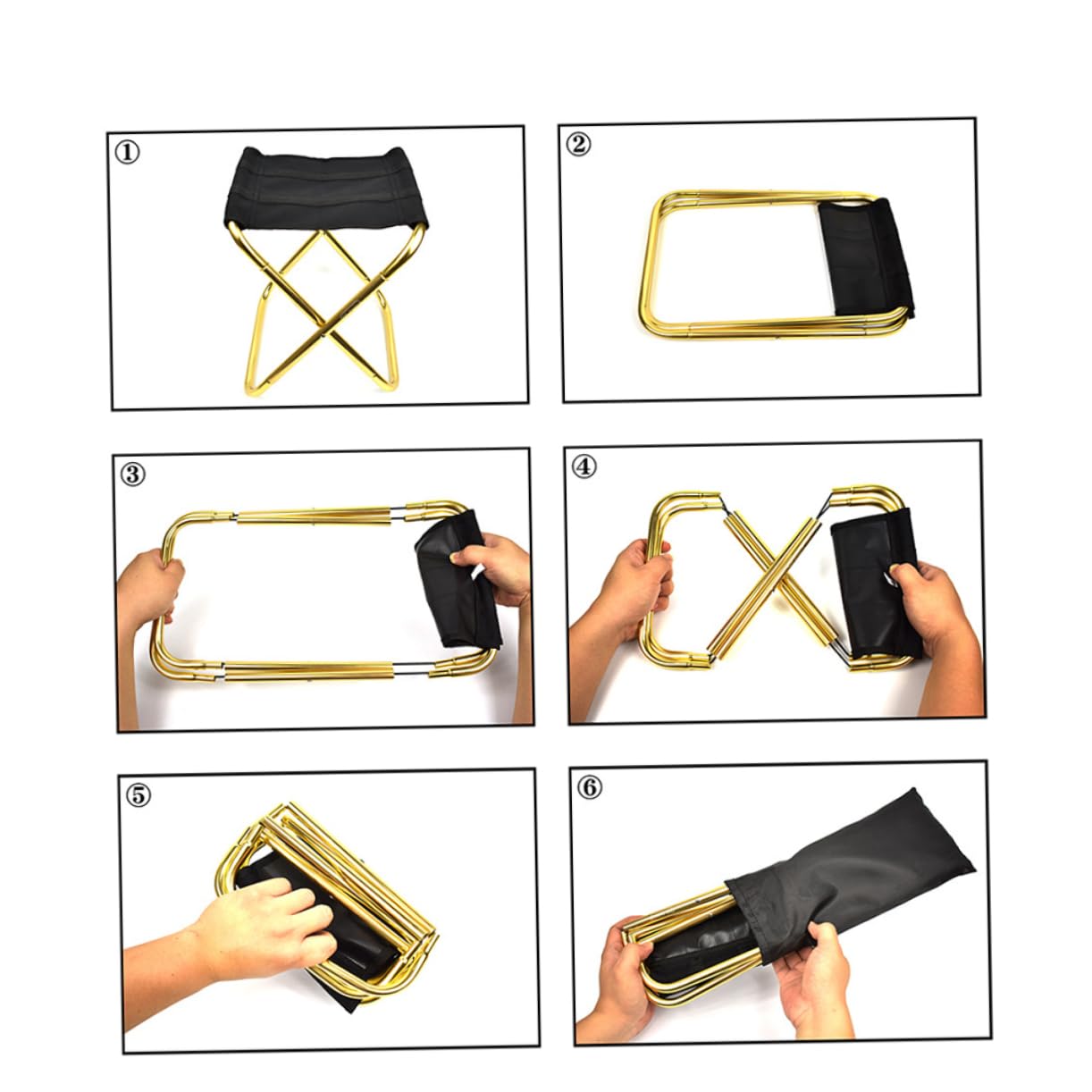 HOLIDYOYO Lightweight Portable Collapsible Folding Stool for Camping Fishing and Outdoor Activities Durable Iron Easy to Carry for Adults Black Golden