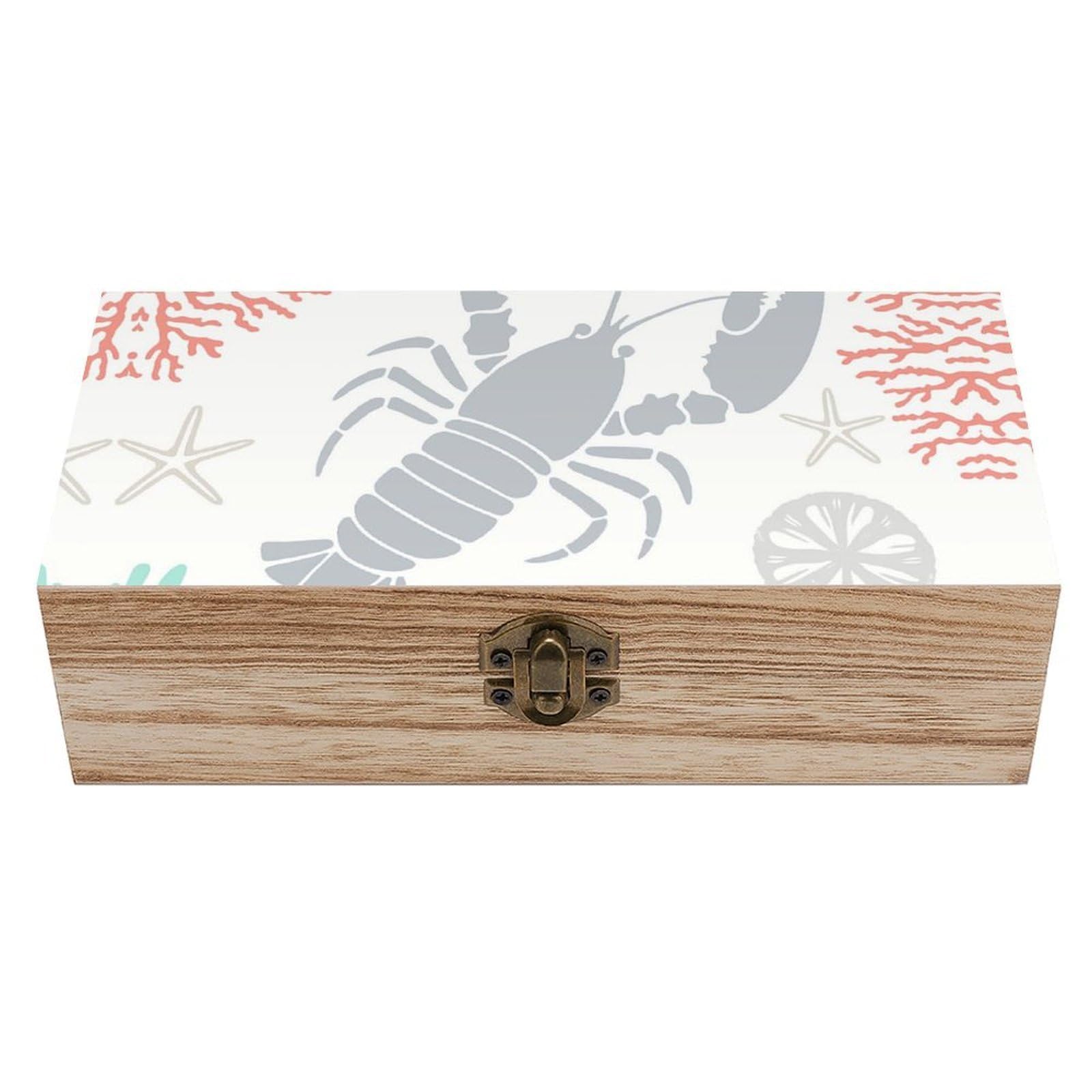 SMAZDFXX Ocean Lobster & Turquolse Coral Wooden Storage Box Multipurpose Decorative Box for Jewelry Photo Home Decor