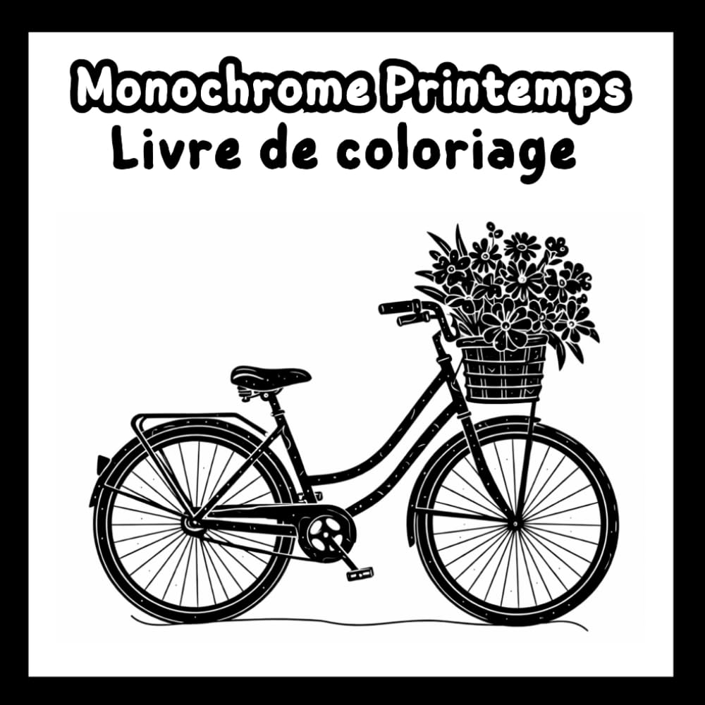 Livre de coloriage Monochrome & Printemps : Un livre de coloriage en noir et blanc aux illustrations simples et apaisantes .