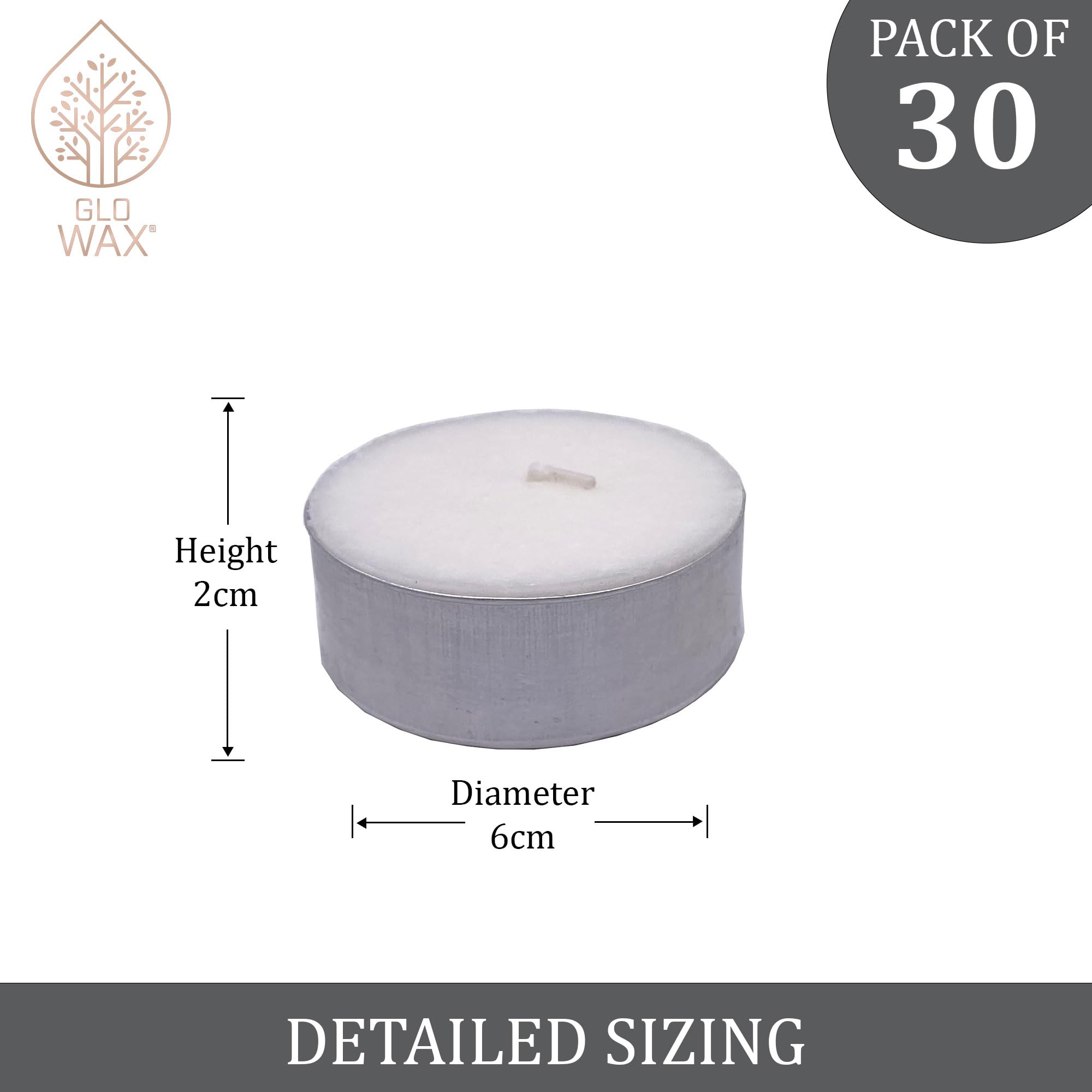Glo-Wax - Confezione da 50 lumini giganti, senza profumo, extra large, lunga durata, fino a 10 ore di combustione per candela, per interni ed esterni, cera bianca di qualità