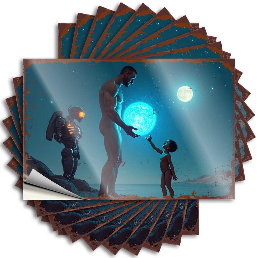 Snarky Saying, Boys Bedroom Decor Tumbler Man, Child, Robot: A Cosmic Encounter On The Beach | Funny Quote Adults Decals(12X18CM)