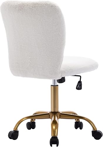 Miniatura 7 de DUHOME Silla de escritorio de piel sintética, moderna y esponjosa con ruedas, base dorada, altura ajustable, giratoria, para niñas y mujeres, color