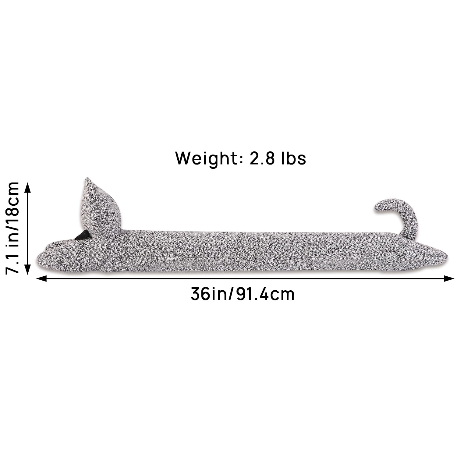 Robuster Zugluftstopper für die Tür, 91,4 cm, 1,4 kg, dekorativer schalldichter Tür-Zugluftblocker, energiesparender Zugluftschutz, graue Katze