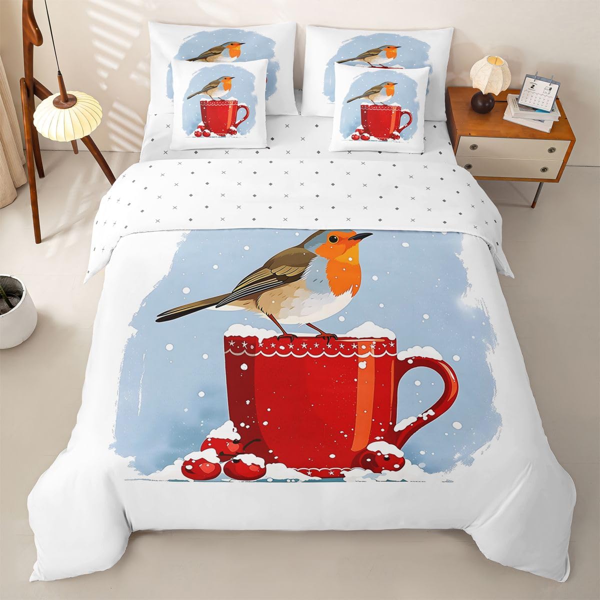 Homewish Rotkehlchen Vogel 200x200 Bettwäsche 7teilig