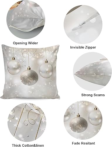 Miniatura 5 de Juego de 2 fundas de almohada decorativas de Navidad de 18 x 18 pulgadas, diseño de estrella de Navidad, bola de Navidad, color plateado, para sofá,