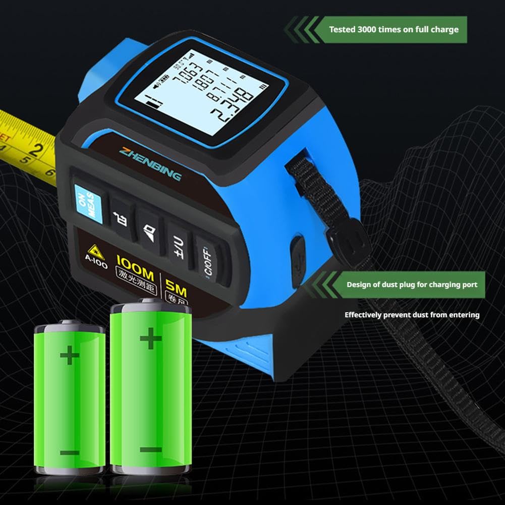 Mètre ruban 4 en 1 avec réticule de niveau, écran LCD rétroéclairé, haute précision ± 2 mm, rechargeable, pour bricolage et construction, mesure 40/60/80/100 m
