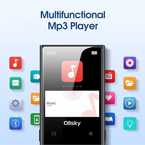 Miniatura 5 de Reproductor de MP3 de 64 GB Bluetooth 5.0, reproductor de música digital portátil sin pérdidas con radio FM, altavoz integrado, botón táctil,
