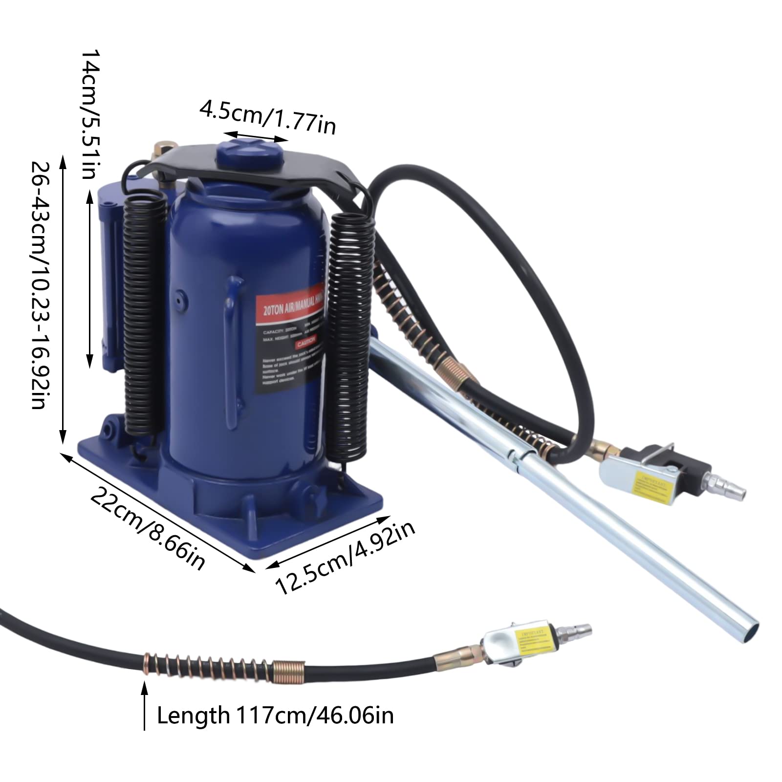 Gato hidráulico de 20T, 17 cm, altura de elevación 45, gato hidráulico plano, herramienta de elevación de coche, con retorno automático, interruptor de presión de aire para mantenimiento del