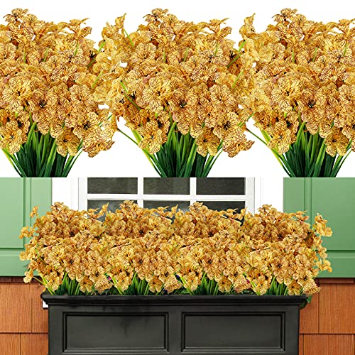 AmyHomie 20 Bundles Artificial Flowers Outdoor UV Resistant Faux Flowers No Fade Fake Plastic Plants Garden Porch Window Box Decorating ( Yellow )