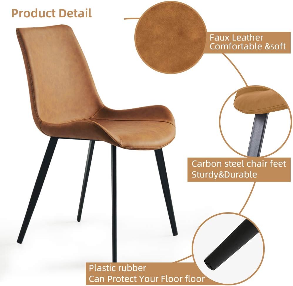 Dining Room Chairs Faux Leather Dining Chair mid Century Modern Dining Chairs Set of 2 ，for Kitchen, Dining Room, Bedroom, Living Room Side Chair Brown - Chairs