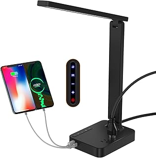 cozoo Desk Lamps for Home Office, Modern LED Desk Lamp for Dorm with USB Port Type C Port and 2 AC Power Outlets,3 Lighting Modes,3 Level Brightness,Touch Control/Timer/Eye-Caring Foldable Table Lamp