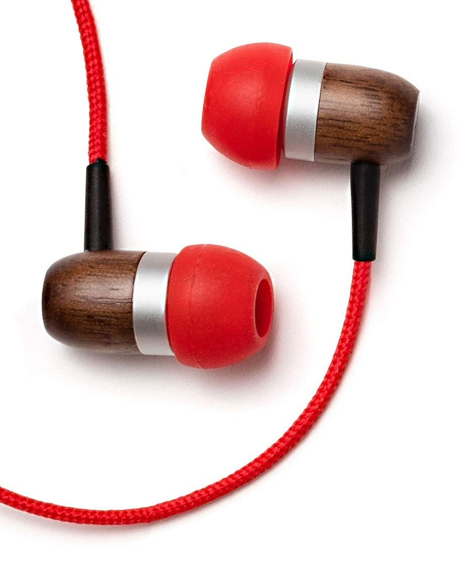 Symphonized GLXY Premium in Vero Legno Auricolari, Cuffiette Stereo con Microfono, Headset con Isolamento Acustico, per Android e iPhone (Rosso)