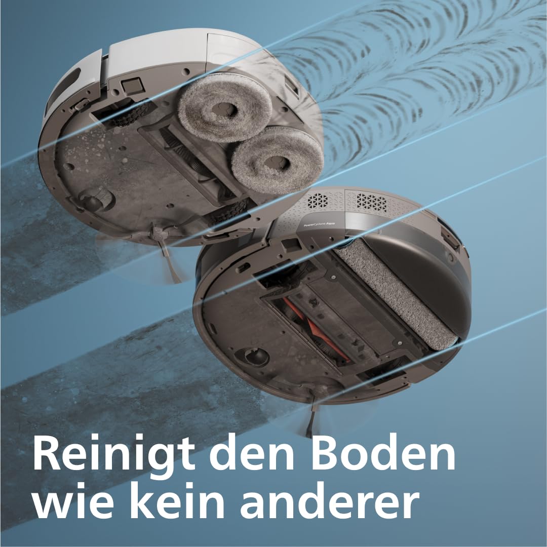 PHILIPS Saugroboter 9000 Serie mit Wischfunktion, Grau, 280 Min. Laufzeit | Auto-Staubabsaugstation, 300 ml Staub- & 260 ml Wasserbehälter, rollender Wischmop (XU9100/10)