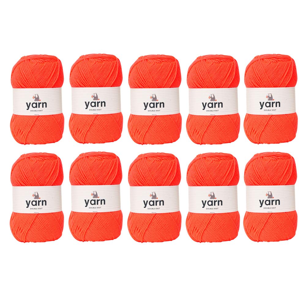 Korbond DK Bright Coral Yarn - 10 x 100g Acrylic Wool - Lightweight, Hypoallergenic & Durable Double Knit Crochet Yarn Knitting Wool (2900m Total)