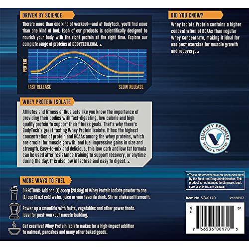 BodyTech Whey Protein Isolate Powder with 25 Grams of Protein per Serving BCAA's Ideal for PostWorkout Muscle Building Growth, Contains Milk Soy Vanilla (5 Pound) - Image 4