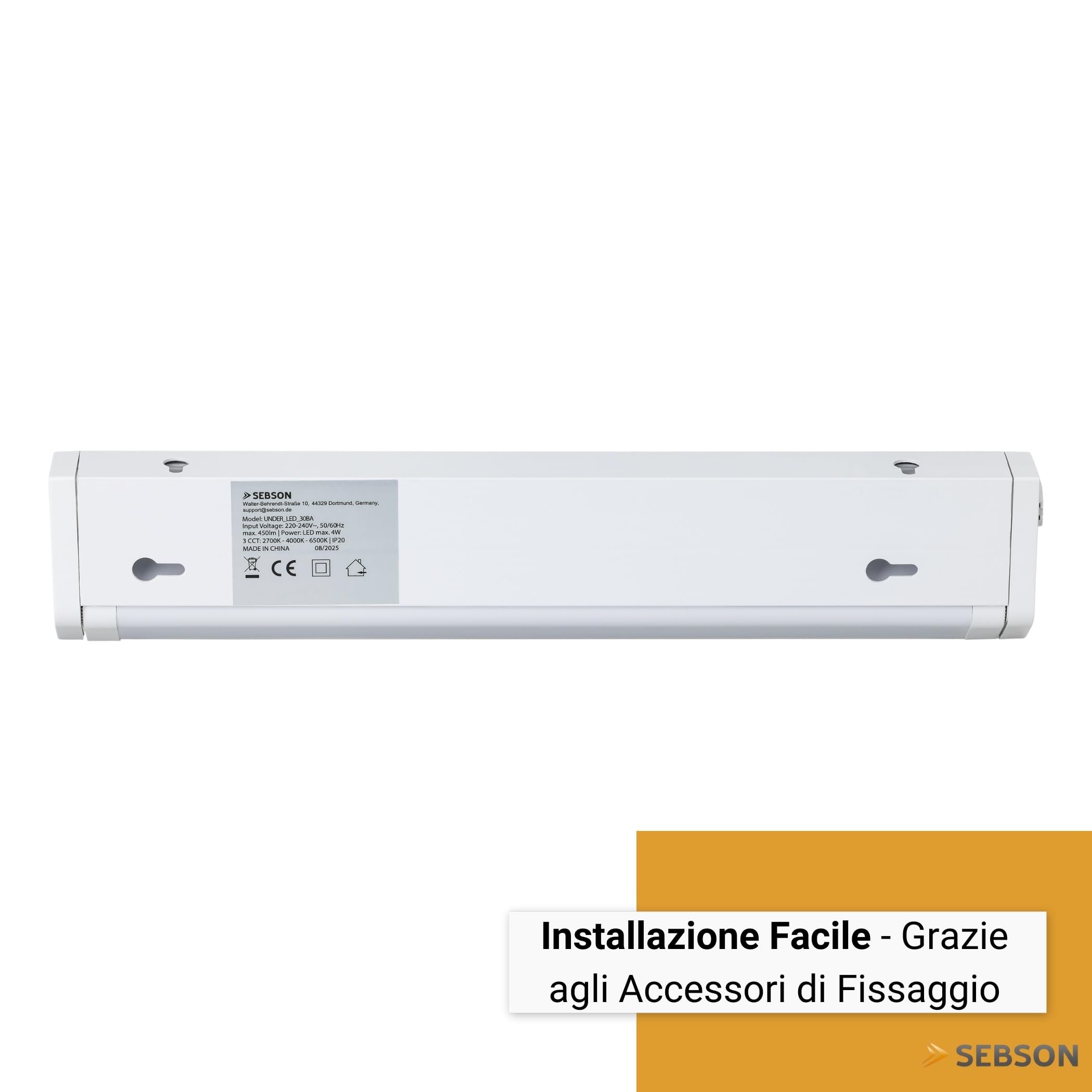SEBSON Lampada LED Sottopensile Cucina 110cm - 3 Colori 2700K/4000K/6500K | dimmerabile, orientabile - Interruttore e Spina 230V, Barra LED Collegabile