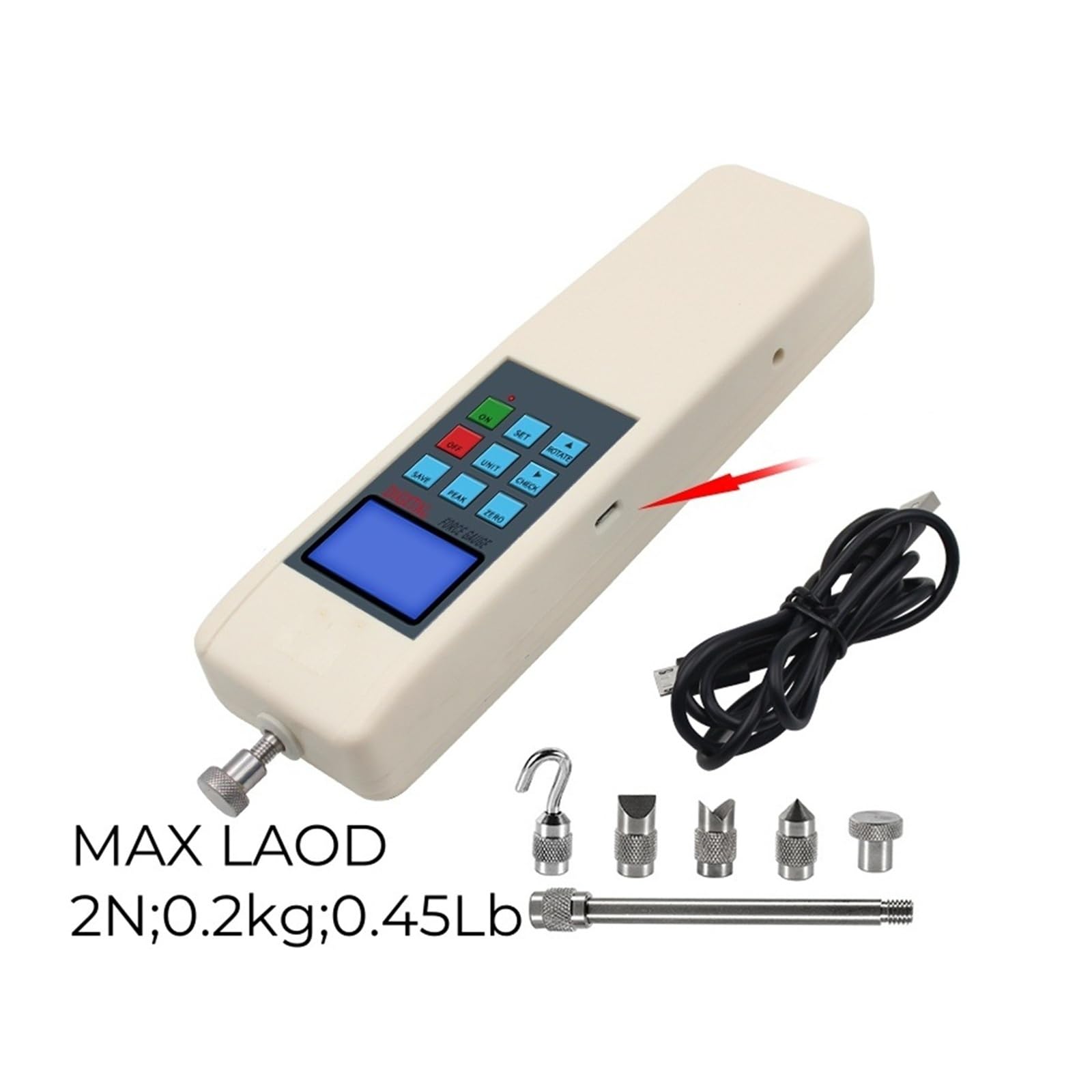 2N Digital Push Pull Force Gauge Dynamometer mit LCD-Display for Labor-Zug- und Druckbelastungstests Mehrere Einheitenoptionen(10N)