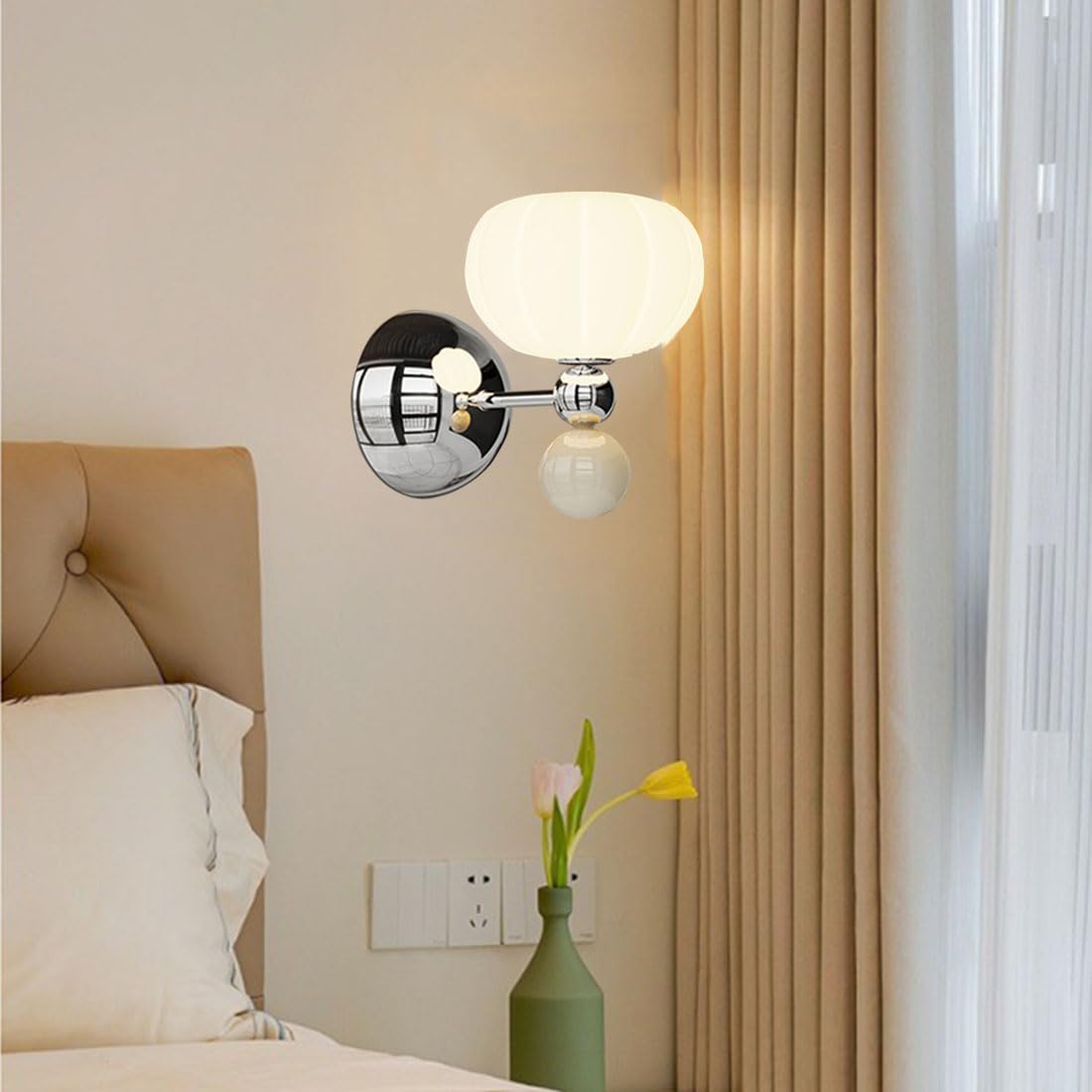 Applique Moderne da Interno in Ferro battuto con Paralume in EP, Stile retrò, Ideali per Camera da Letto, Soggiorno, Ingresso e Sala da Pranzo (Color Crema).