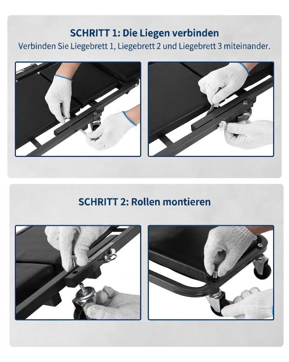 2-in-1 Montagerollbrett, Werkstattliege, 6 Rollen, 136 kg, Schwarz