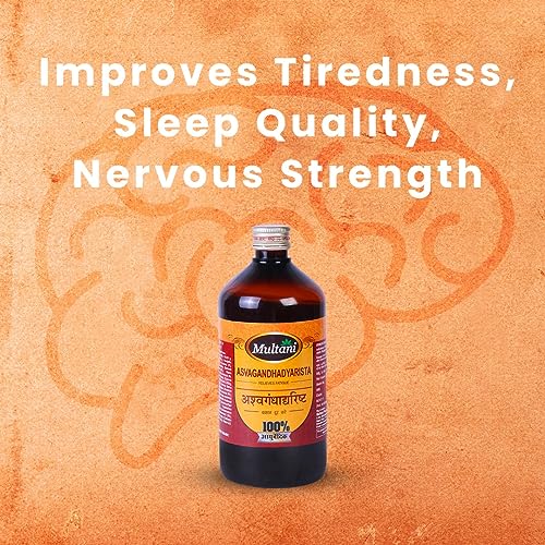 Image of Multani Asvagandhadyarista Syrup | Useful In Weakness, Stress & Strain | Usefull in Vertigo | Improves Tiredness, Sleep Quality, Nervine Strength | 450 ml