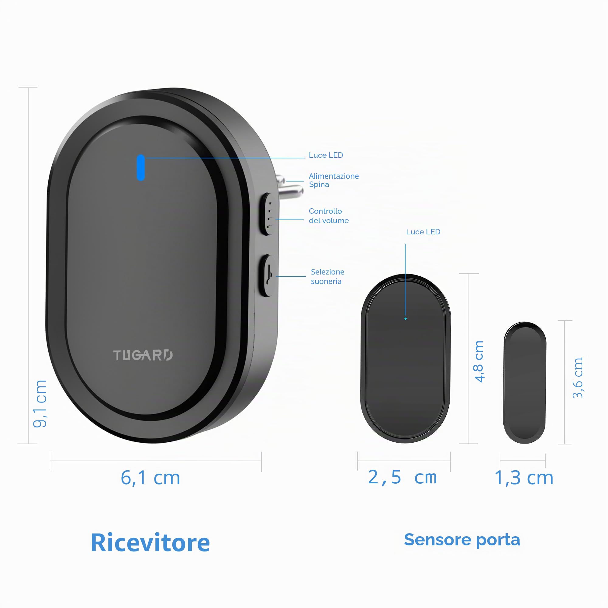 Rilevatore di campanello senza fili per porte e finestre, 39 suonerie, 2 campanelli di allarme 4 coppie di sensori di porta,Sistema di allarme per la sicurezza domestica, nero