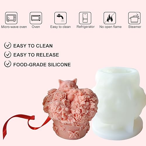 Miniatura 3 de Silicone Mold for Animals, Resin Mold for Cat Flower, Candle Mold, 3D Mold for Cat Pot, Plaster Cake Molds with Soap Flavor