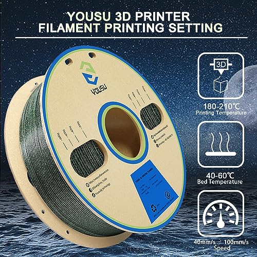 Image of YOUSU 3D Printer Filament PLA Filament 1.75mm Black Filament with Glow in The Dark Green Starry Sky 1kg(2.2lbs).