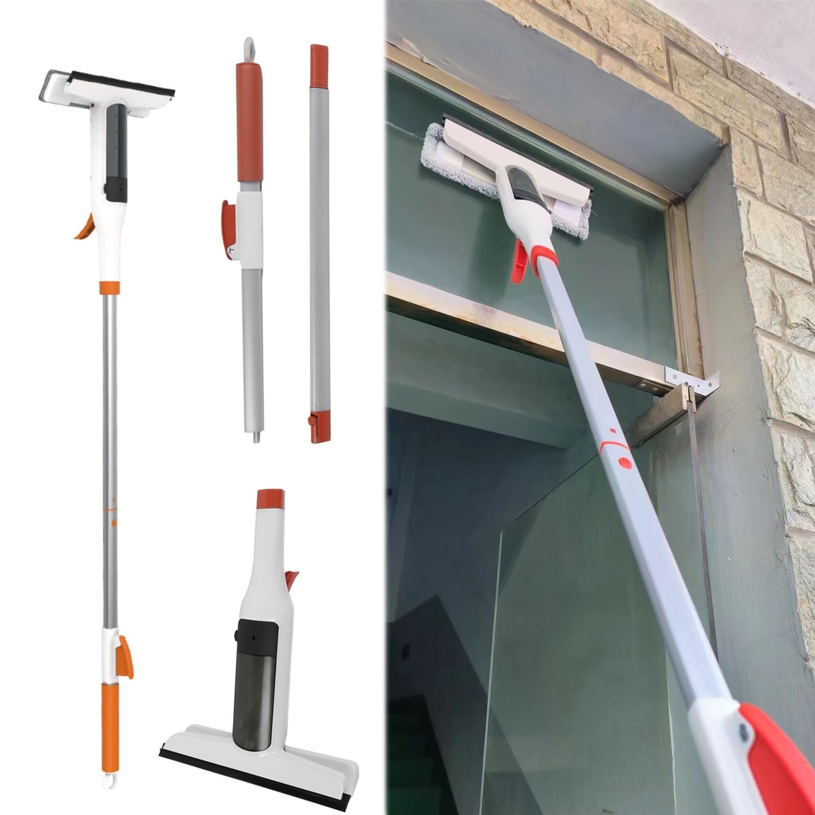 Herramienta limpiadora de Ventanas para Ventanas Altas en Interiores, Kit de Limpieza con Mango con Suministro de Agua y paño de Microfibra de Repuesto, mopa Multifuncional para Cristales de