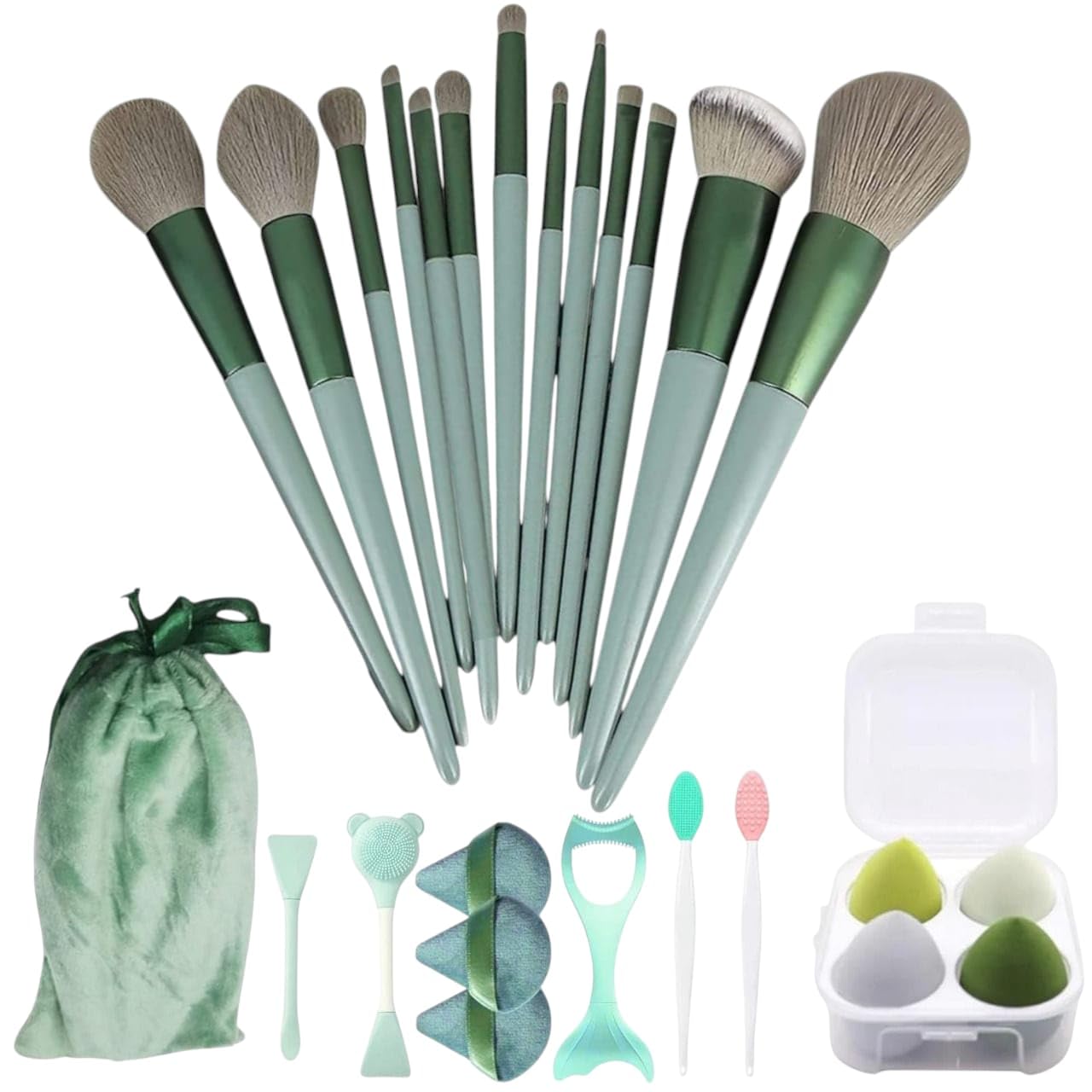 LAVENUST 24-Piece Professional Makeup Brush Set – Premium Foundation, Eyeshadow & Blending Brushes for Flawless Makeup Application (Green)-image-28