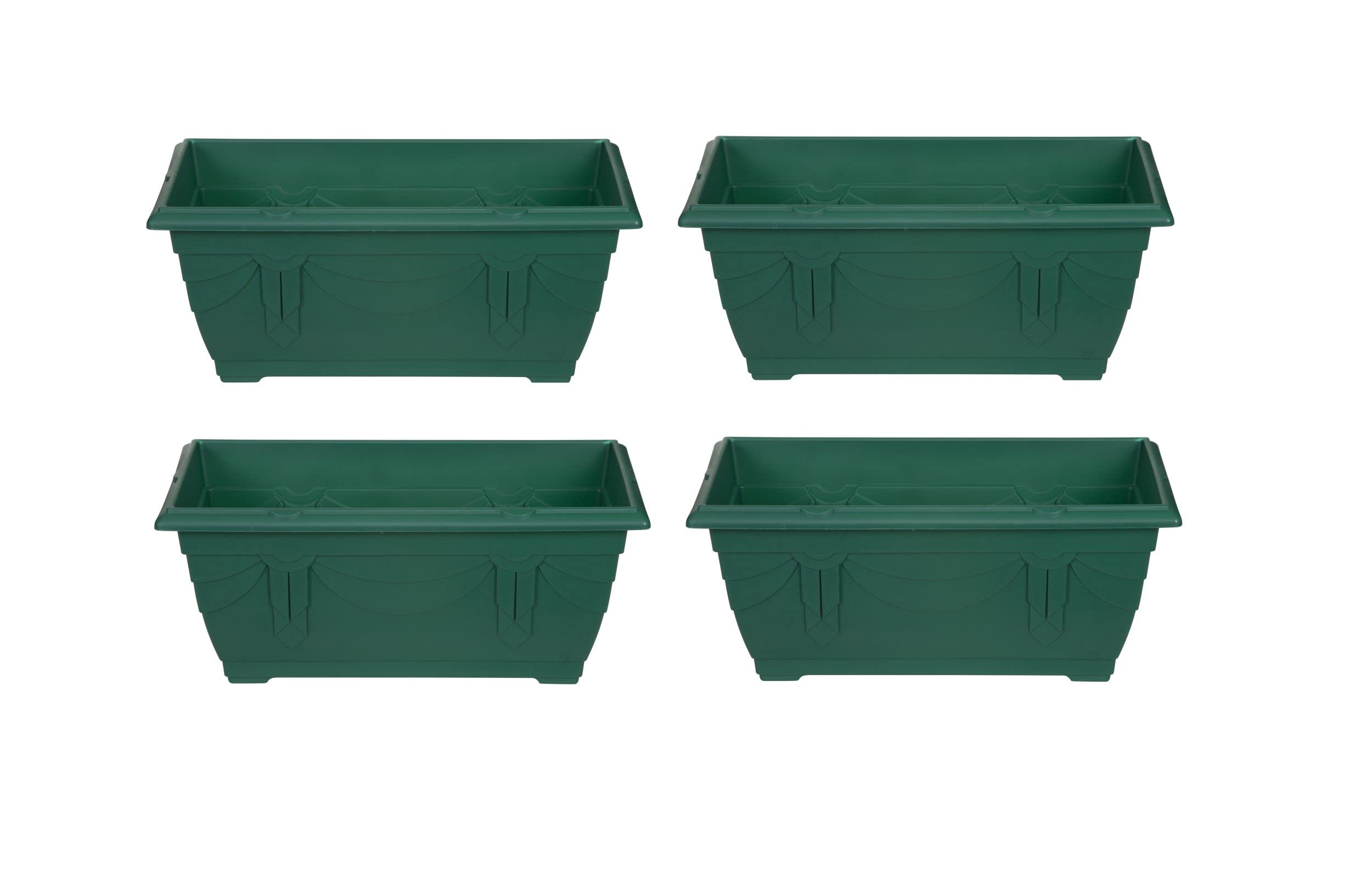Set of 4 Venetian Window Box Trough Planter Small 40cm Plastic Flower Plant Pot Forest Green